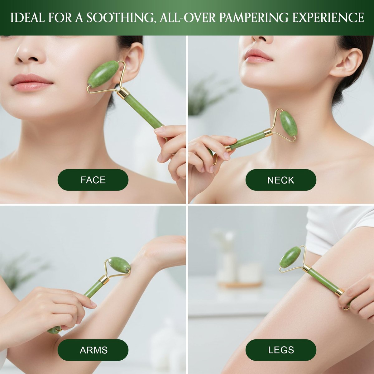 Authentic Jade Roller and Gua Sha Set for Face & Body – 4-Piece Facial Massage Kit for Sculpting, Puffiness Reduction & Lymphatic Drainage - görsel 5