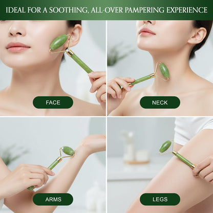 Authentic Jade Roller and Gua Sha Set for Face & Body – 4-Piece Facial Massage Kit for Sculpting, Puffiness Reduction & Lymphatic Drainage