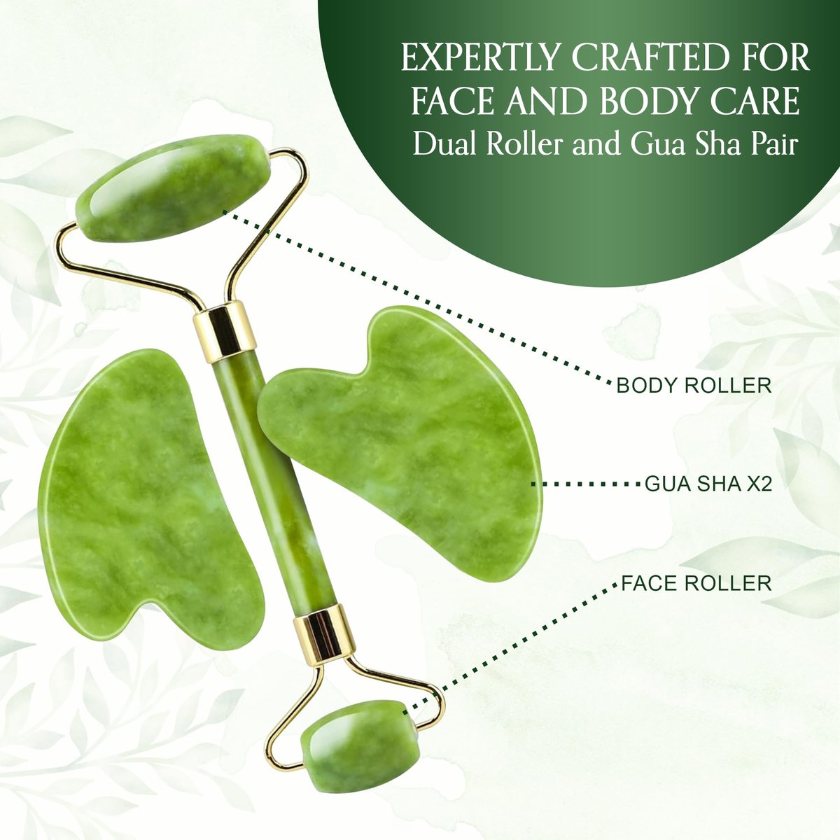 Authentic Jade Roller and Gua Sha Set for Face & Body – 4-Piece Facial Massage Kit for Sculpting, Puffiness Reduction & Lymphatic Drainage - görsel 13