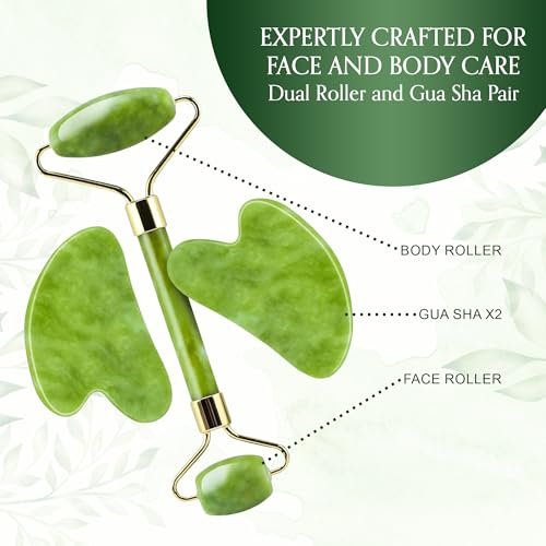 Authentic Jade Roller and Gua Sha Set for Face & Body – 4-Piece Facial Massage Kit for Sculpting, Puffiness Reduction & Lymphatic Drainage - görsel 14