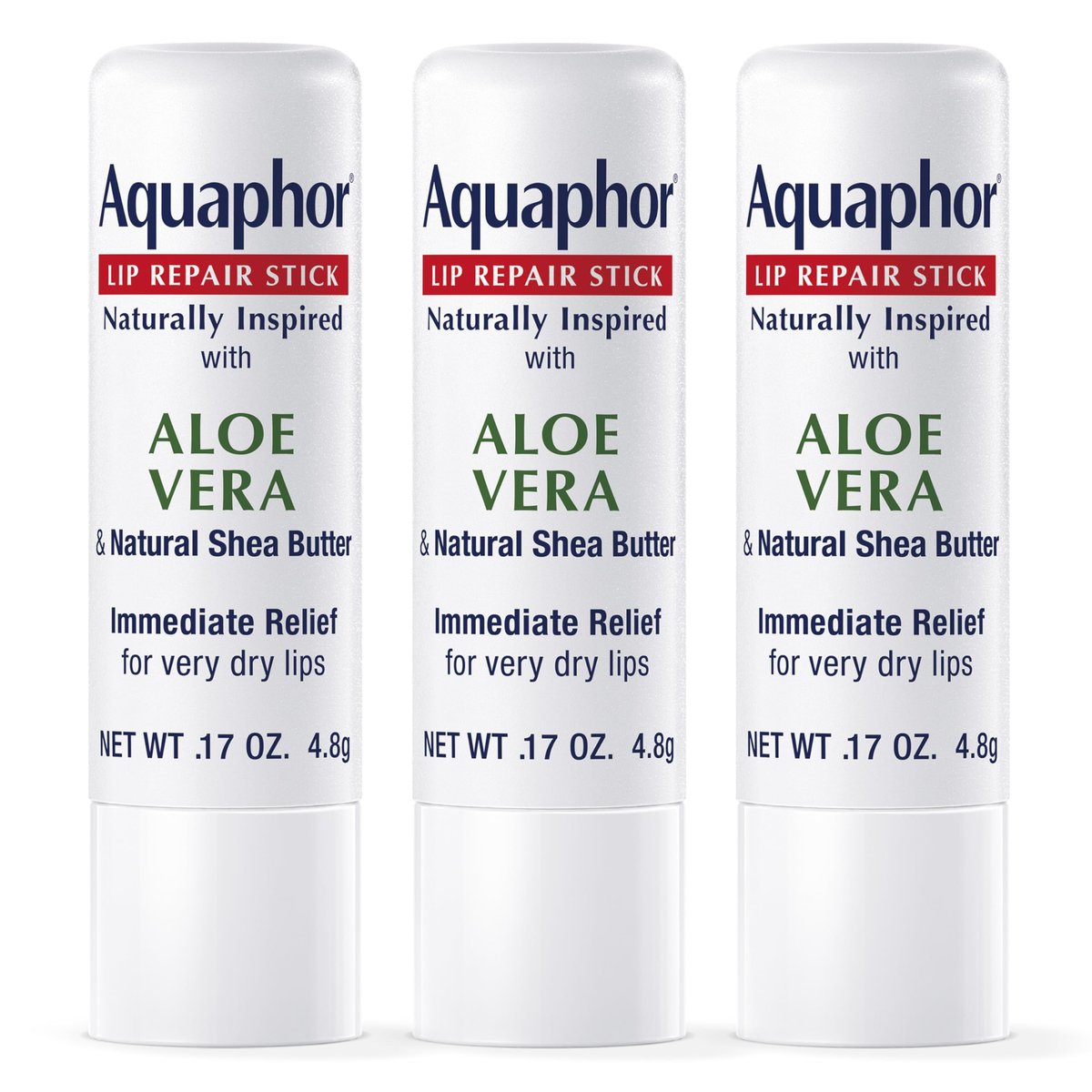 Aquaphor Naturally Inspired Lip Repair Stick with Aloe Vera and Natural Shea Butter, Hydrating Lip Balm, 0.17 oz Stick, Pack of 3 Avelisse