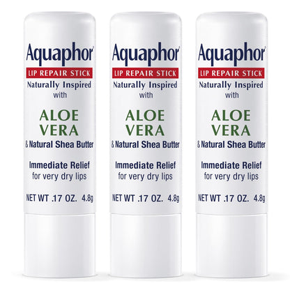 Aquaphor Naturally Inspired Lip Repair Stick with Aloe Vera and Natural Shea Butter, Hydrating Lip Balm, 0.17 oz Stick, Pack of 3 Avelisse