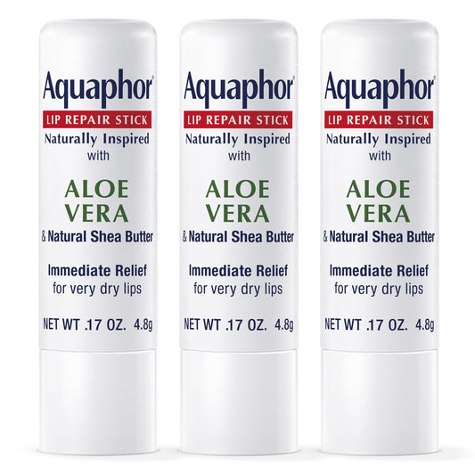 Aquaphor Naturally Inspired Lip Repair Stick with Aloe Vera and Natural Shea Butter, Hydrating Lip Balm, 0.17 oz Stick, Pack of 3 Avelisse