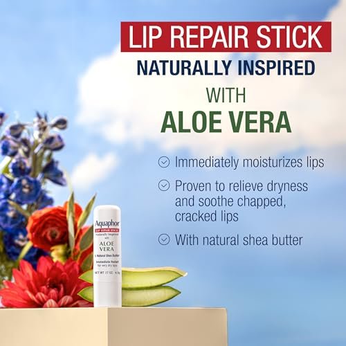 Aquaphor Naturally Inspired Lip Repair Stick with Aloe Vera and Natural Shea Butter, Hydrating Lip Balm, 0.17 oz Stick, Pack of 3 Avelisse