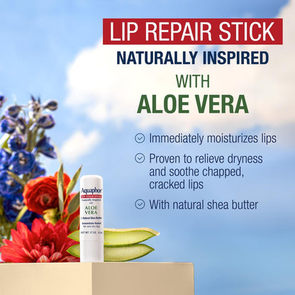 Aquaphor Naturally Inspired Lip Repair Stick with Aloe Vera and Natural Shea Butter, Hydrating Lip Balm, 0.17 oz Stick, Pack of 3 Avelisse