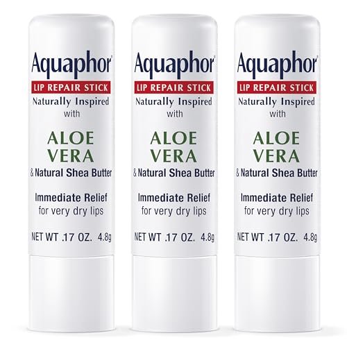 Aquaphor Naturally Inspired Lip Repair Stick with Aloe Vera and Natural Shea Butter, Hydrating Lip Balm, 0.17 oz Stick, Pack of 3 Avelisse