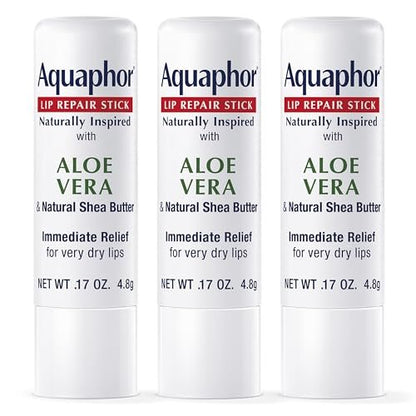 Aquaphor Naturally Inspired Lip Repair Stick with Aloe Vera and Natural Shea Butter, Hydrating Lip Balm, 0.17 oz Stick, Pack of 3 Avelisse