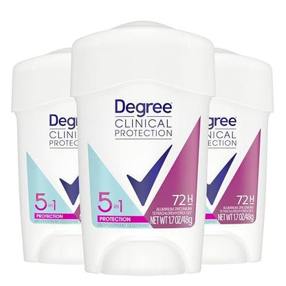 Degree Clinical Protection Antiperspirant Deodorant 5-in-1, Pack of 3, 72-Hour Sweat & Odor Protection, 1.7 oz Each Avelisse