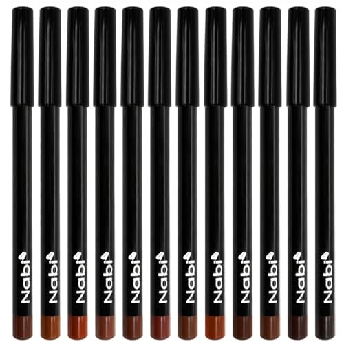 Nabi 12-Piece Brown Lip Liner Pencil Set - Assorted Brown Tones, Long-Lasting Creamy Formula Lip Makeup Kit - görsel 4