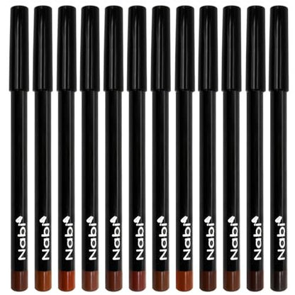 Nabi 12-Piece Brown Lip Liner Pencil Set - Assorted Brown Tones, Long-Lasting Creamy Formula Lip Makeup Kit