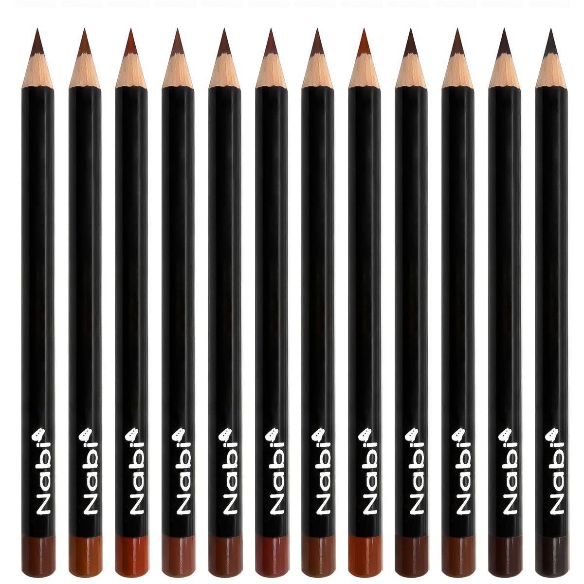 Nabi 12-Piece Brown Lip Liner Pencil Set - Assorted Brown Tones, Long-Lasting Creamy Formula Lip Makeup Kit - görsel 1