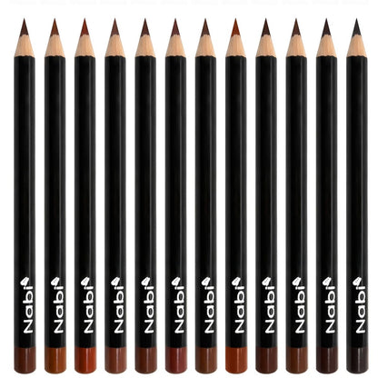 Nabi 12-Piece Brown Lip Liner Pencil Set - Assorted Brown Tones, Long-Lasting Creamy Formula Lip Makeup Kit