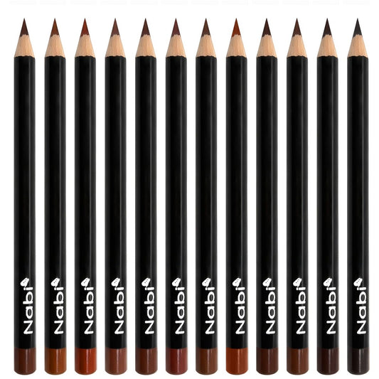 Nabi 12-Piece Brown Lip Liner Pencil Set - Assorted Brown Tones, Long-Lasting Creamy Formula Lip Makeup Kit