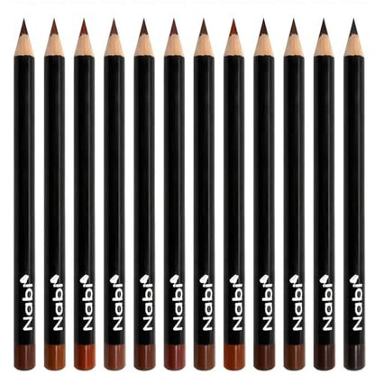 Nabi 12-Piece Brown Lip Liner Pencil Set - Assorted Brown Tones, Long-Lasting Creamy Formula Lip Makeup Kit