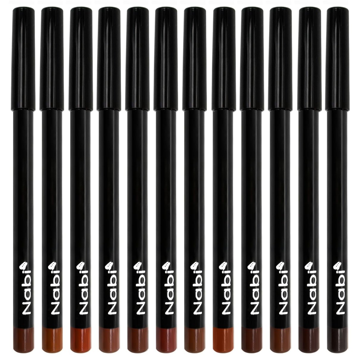 Nabi 12-Piece Brown Lip Liner Pencil Set - Assorted Brown Tones, Long-Lasting Creamy Formula Lip Makeup Kit - görsel 3