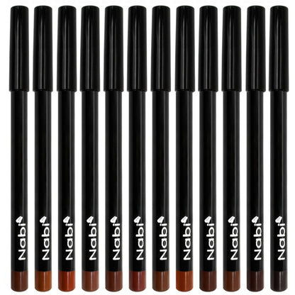 Nabi 12-Piece Brown Lip Liner Pencil Set - Assorted Brown Tones, Long-Lasting Creamy Formula Lip Makeup Kit