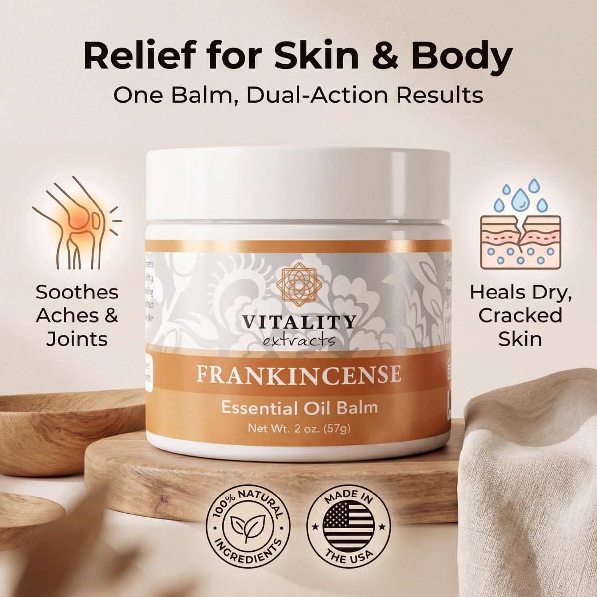 Vitality Extracts Frankincense Essential Oil Balm (2oz) – Deep Moisturizing Skin Balm for Dry, Cracked Skin with Boswellia Serrata, Beeswax & Vitamin E, Soothing & Nourishing for All Skin Types Avelisse