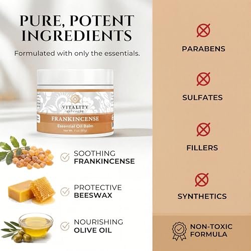 Vitality Extracts Frankincense Essential Oil Balm (2oz) – Deep Moisturizing Skin Balm for Dry, Cracked Skin with Boswellia Serrata, Beeswax & Vitamin E, Soothing & Nourishing for All Skin Types Avelisse