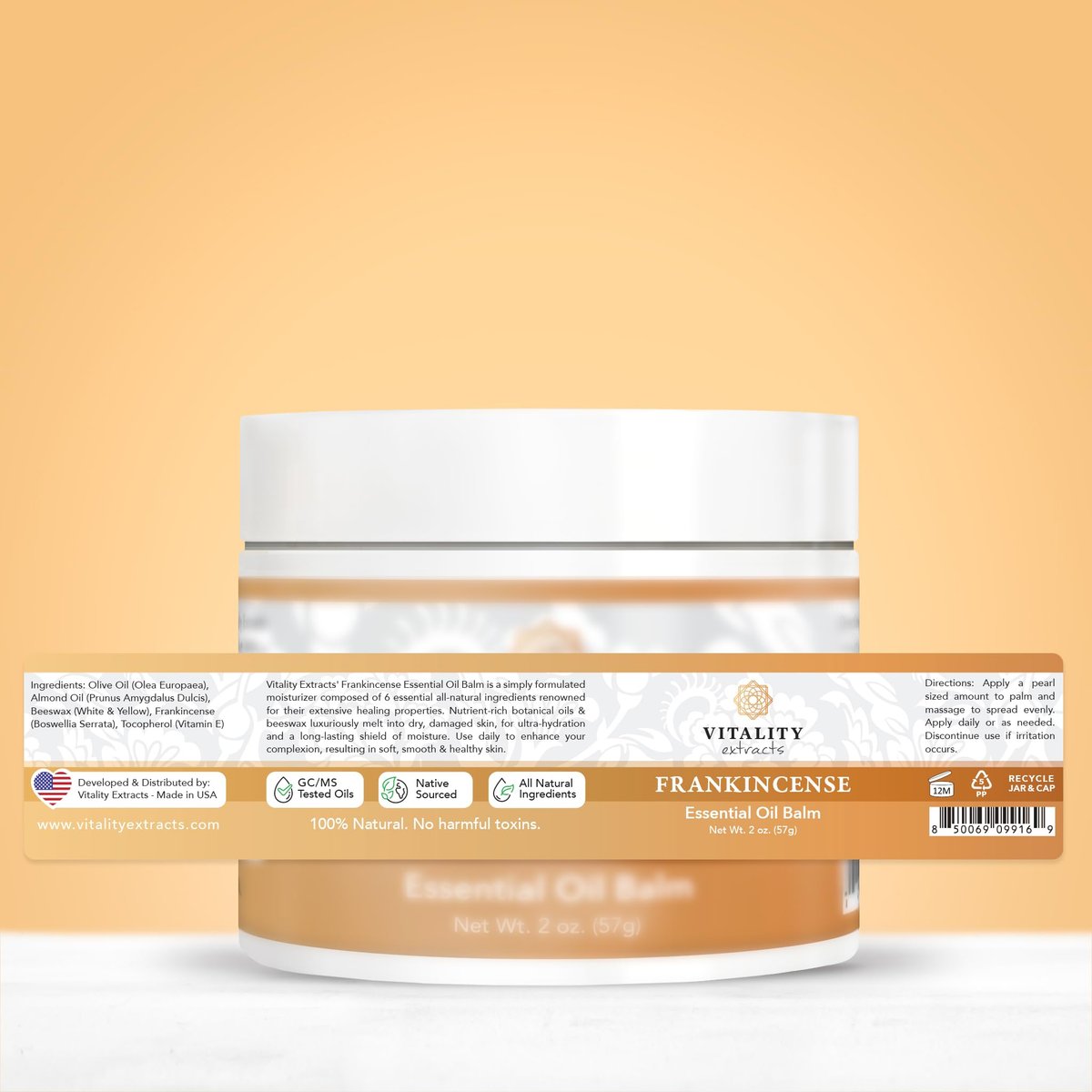 Vitality Extracts Frankincense Essential Oil Balm (2oz) – Deep Moisturizing Skin Balm for Dry, Cracked Skin with Boswellia Serrata, Beeswax & Vitamin E, Soothing & Nourishing for All Skin Types Avelisse