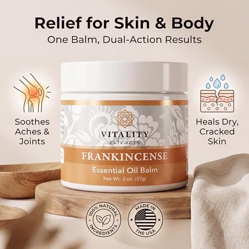 Vitality Extracts Frankincense Essential Oil Balm (2oz) – Deep Moisturizing Skin Balm for Dry, Cracked Skin with Boswellia Serrata, Beeswax & Vitamin E, Soothing & Nourishing for All Skin Types Avelisse