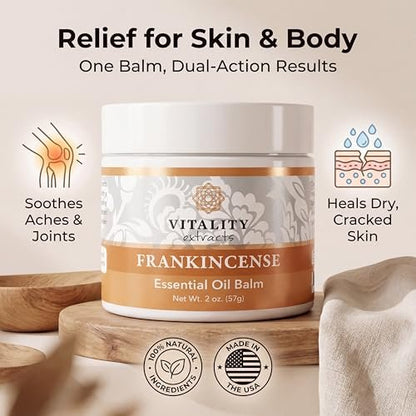 Vitality Extracts Frankincense Essential Oil Balm (2oz) – Deep Moisturizing Skin Balm for Dry, Cracked Skin with Boswellia Serrata, Beeswax & Vitamin E, Soothing & Nourishing for All Skin Types Avelisse