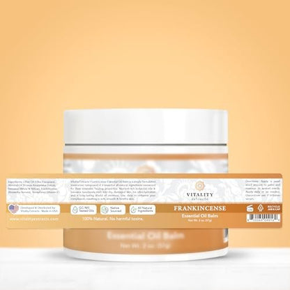 Vitality Extracts Frankincense Essential Oil Balm (2oz) – Deep Moisturizing Skin Balm for Dry, Cracked Skin with Boswellia Serrata, Beeswax & Vitamin E, Soothing & Nourishing for All Skin Types Avelisse