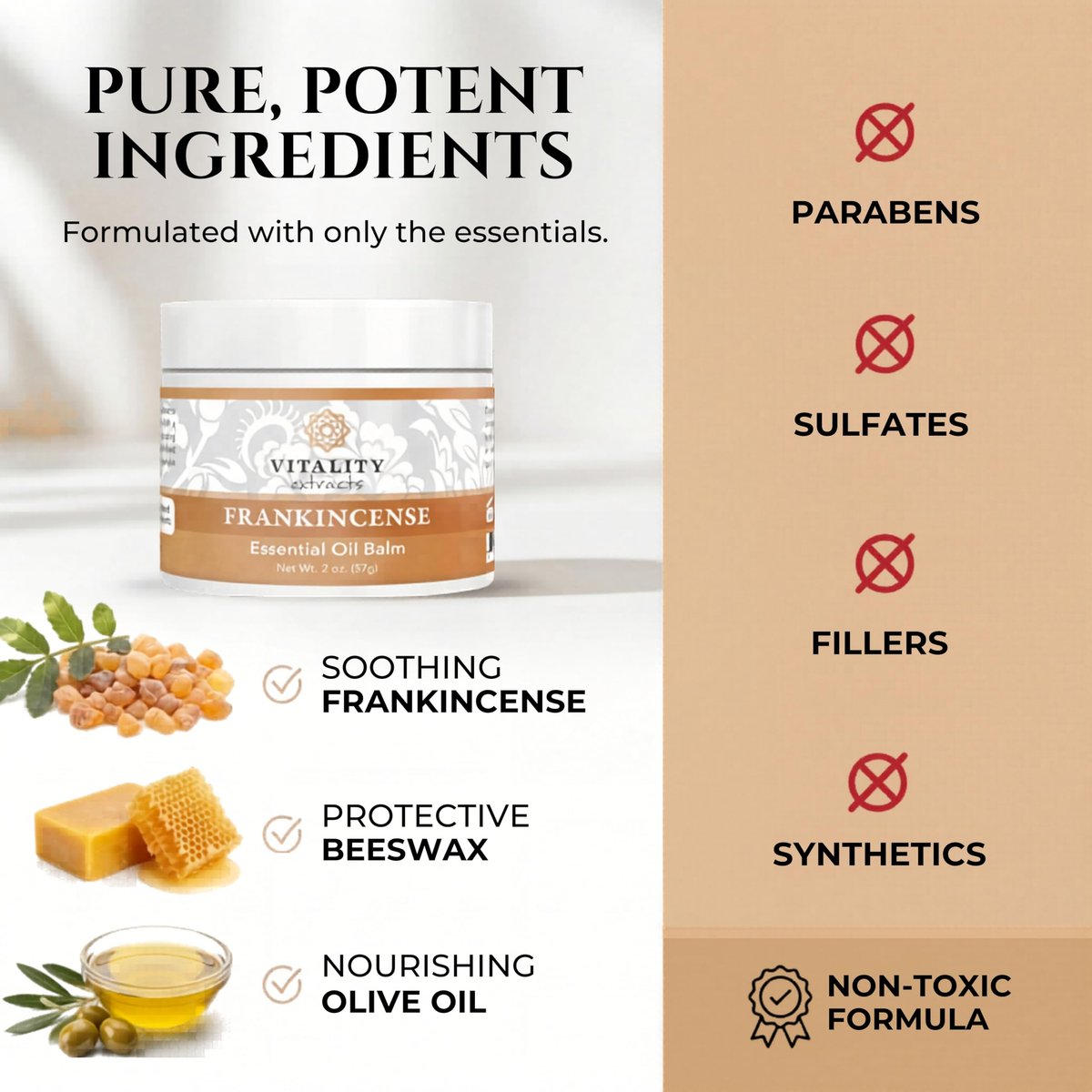 Vitality Extracts Frankincense Essential Oil Balm (2oz) – Deep Moisturizing Skin Balm for Dry, Cracked Skin with Boswellia Serrata, Beeswax & Vitamin E, Soothing & Nourishing for All Skin Types Avelisse