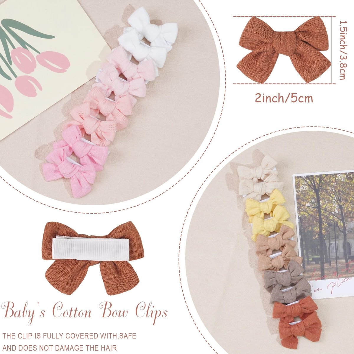 JOYOYO Baby Bows Clips in 20 Colors - Cotton Linen Fabric Hair Bows Alligator Hair Clips for Baby Girls, Toddlers, Kids - görsel 3
