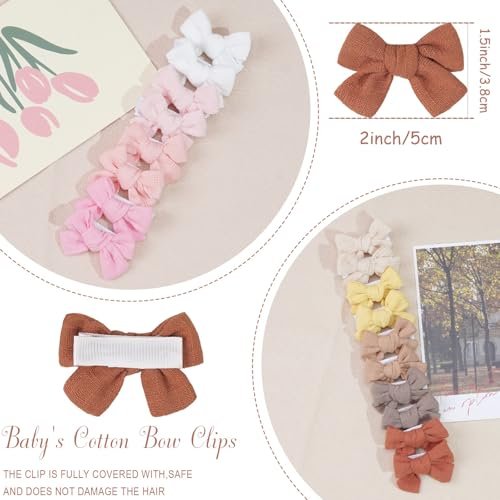 JOYOYO Baby Bows Clips in 20 Colors - Cotton Linen Fabric Hair Bows Alligator Hair Clips for Baby Girls, Toddlers, Kids - görsel 4