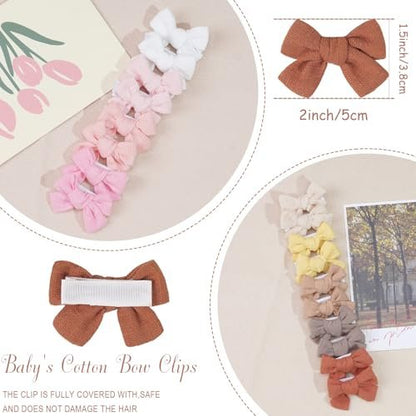 JOYOYO Baby Bows Clips in 20 Colors - Cotton Linen Fabric Hair Bows Alligator Hair Clips for Baby Girls, Toddlers, Kids