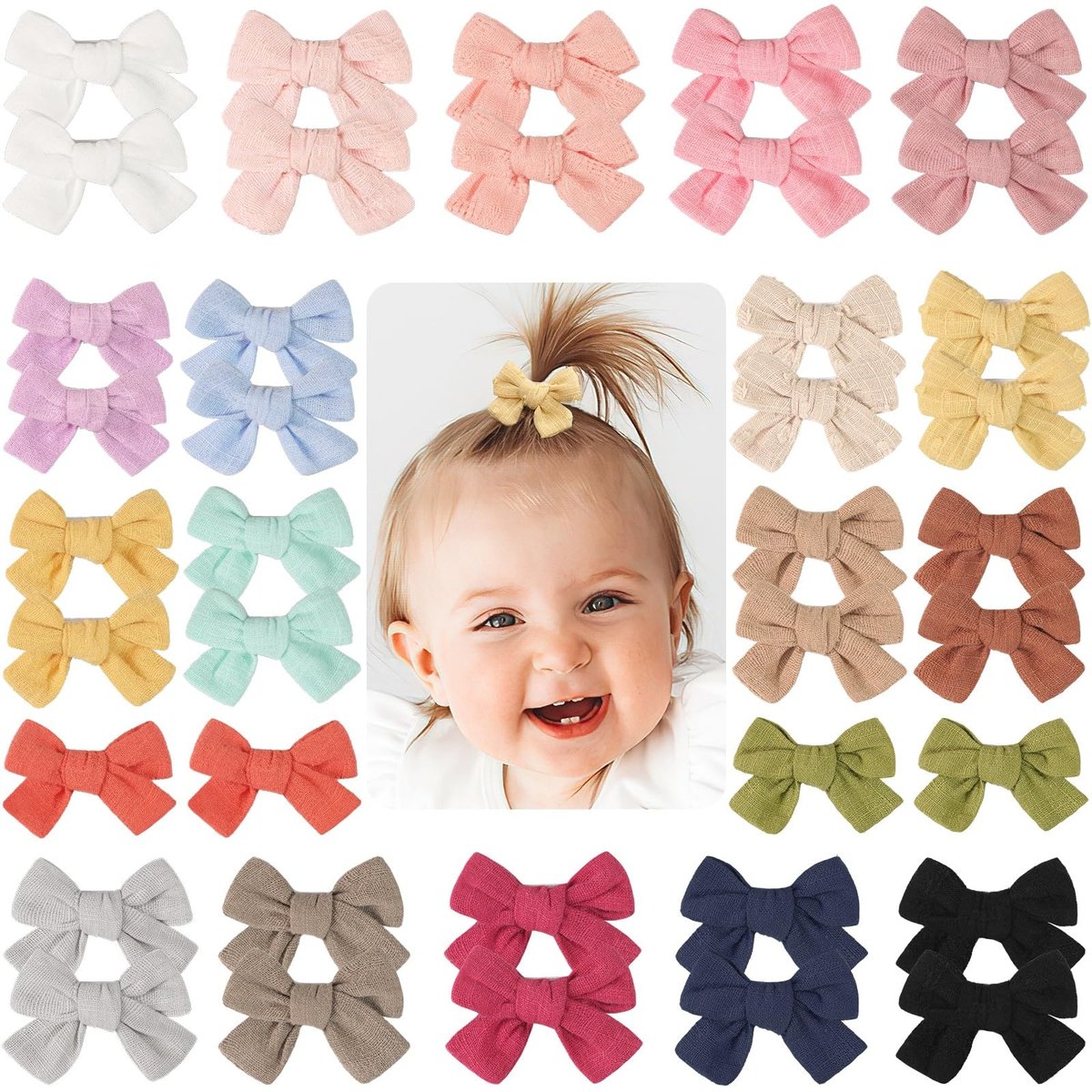 JOYOYO Baby Bows Clips in 20 Colors - Cotton Linen Fabric Hair Bows Alligator Hair Clips for Baby Girls, Toddlers, Kids - görsel 1