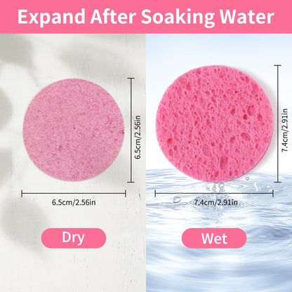 100-Count Compressed Facial Sponges - Natural Cellulose Face Sponges for Cleansing, Exfoliating, Makeup Removal & Spa Use - Travel Skincare Essentials for Women