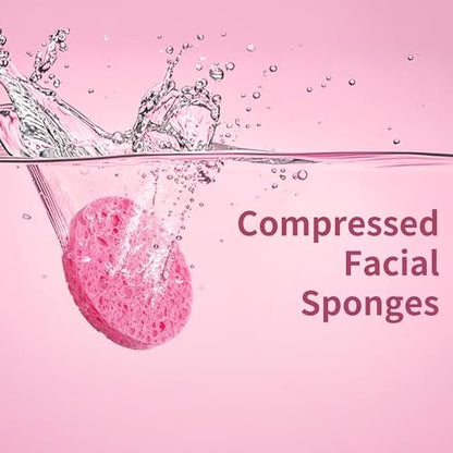 100-Count Compressed Facial Sponges - Natural Cellulose Face Sponges for Cleansing, Exfoliating, Makeup Removal & Spa Use - Travel Skincare Essentials for Women