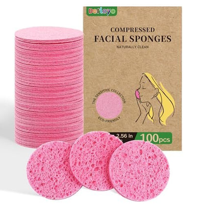 100-Count Compressed Facial Sponges - Natural Cellulose Face Sponges for Cleansing, Exfoliating, Makeup Removal & Spa Use - Travel Skincare Essentials for Women
