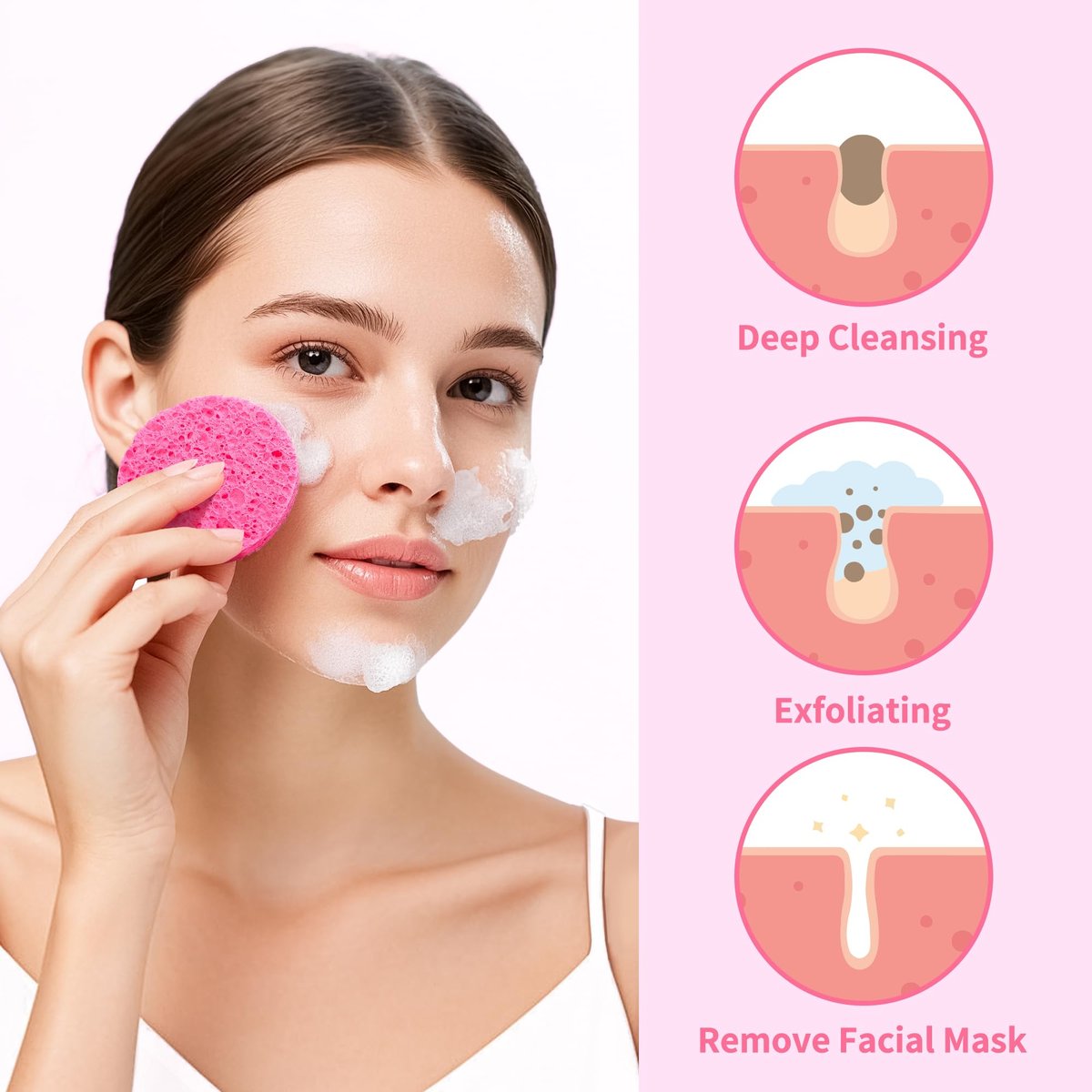 100-Count Compressed Facial Sponges - Natural Cellulose Face Sponges for Cleansing, Exfoliating, Makeup Removal & Spa Use - Travel Skincare Essentials for Women - görsel 9