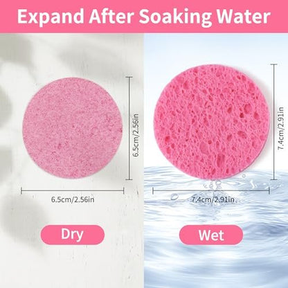 100-Count Compressed Facial Sponges - Natural Cellulose Face Sponges for Cleansing, Exfoliating, Makeup Removal & Spa Use - Travel Skincare Essentials for Women