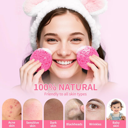 100-Count Compressed Facial Sponges - Natural Cellulose Face Sponges for Cleansing, Exfoliating, Makeup Removal & Spa Use - Travel Skincare Essentials for Women