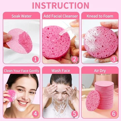 100-Count Compressed Facial Sponges - Natural Cellulose Face Sponges for Cleansing, Exfoliating, Makeup Removal & Spa Use - Travel Skincare Essentials for Women - görsel 8