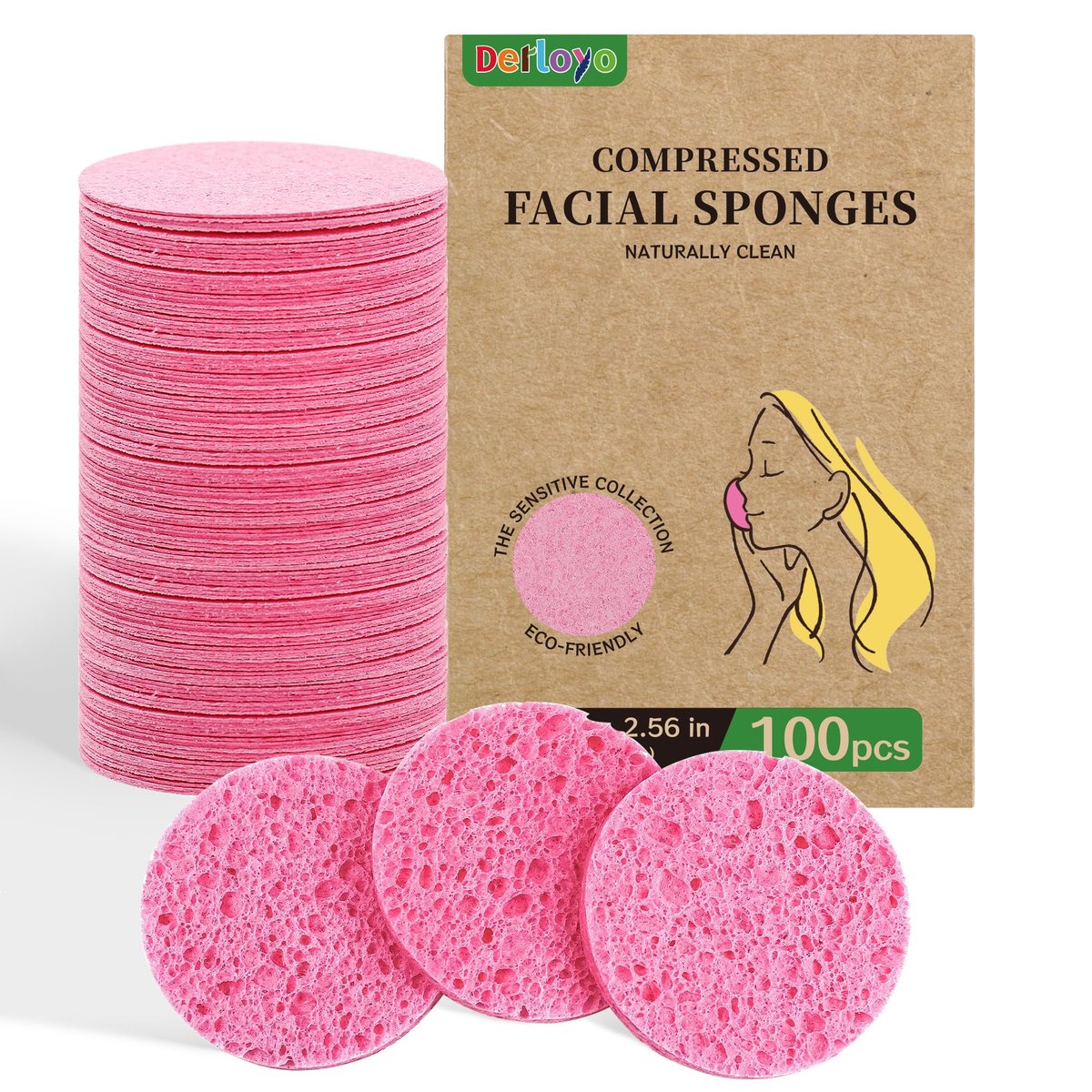 100-Count Compressed Facial Sponges - Natural Cellulose Face Sponges for Cleansing, Exfoliating, Makeup Removal & Spa Use - Travel Skincare Essentials for Women - görsel 1