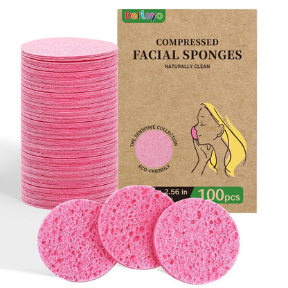 100-Count Compressed Facial Sponges - Natural Cellulose Face Sponges for Cleansing, Exfoliating, Makeup Removal & Spa Use - Travel Skincare Essentials for Women