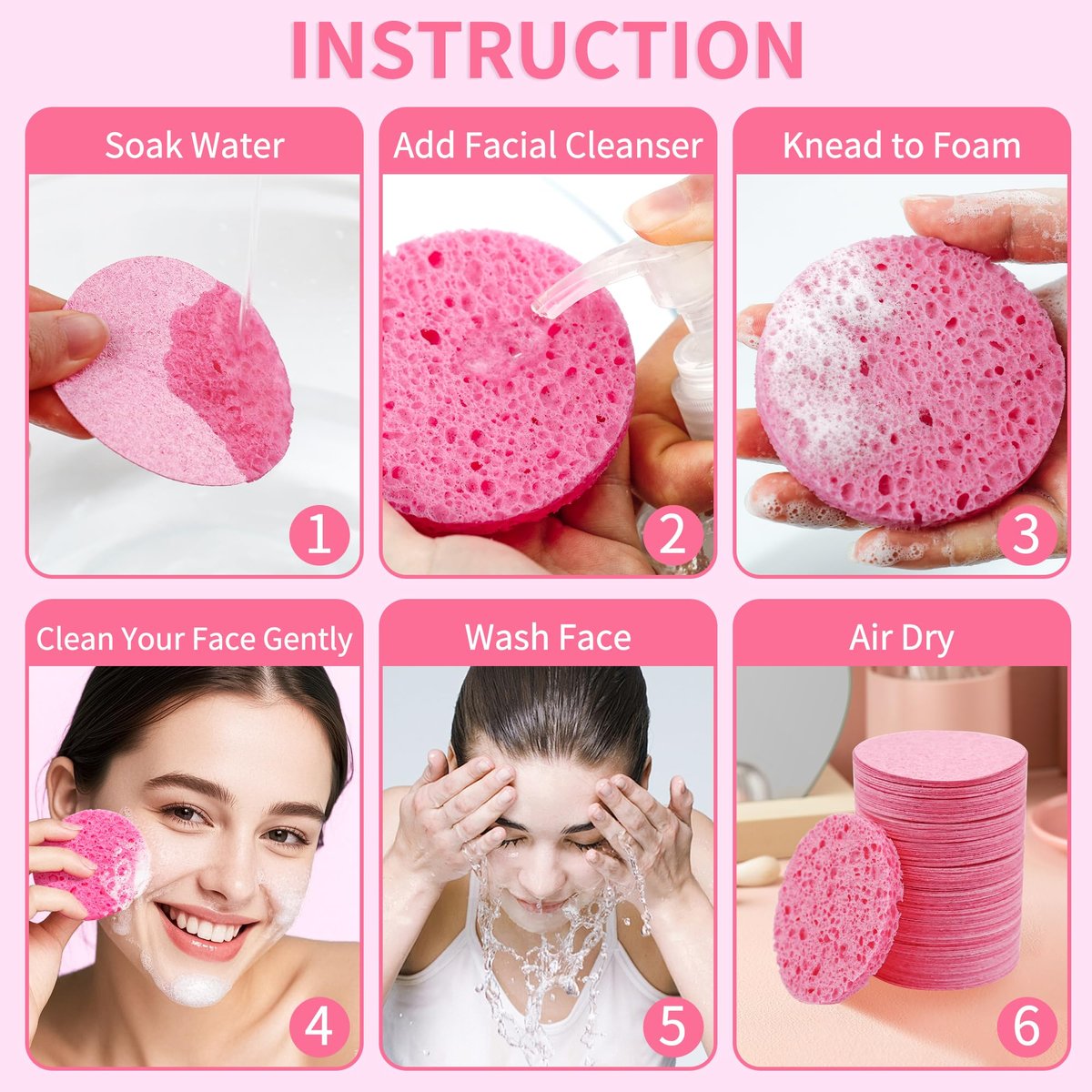 100-Count Compressed Facial Sponges - Natural Cellulose Face Sponges for Cleansing, Exfoliating, Makeup Removal & Spa Use - Travel Skincare Essentials for Women - görsel 7