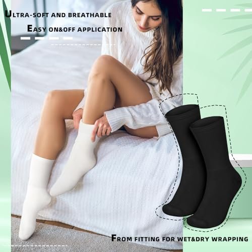 Silicherry 4 Pairs Cotton Soft Eczema Socks – White and Black, Hydrating Moisturizing Therapy for Adult Wet Wrap Relief - görsel 7