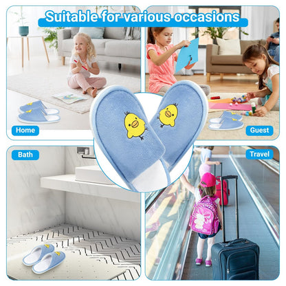 NUHUi 6 Pairs Disposable Spa Slippers for Kids - Smiley Yellow Chicken Face Design, Size 2.5-3 (4-8 Years), Cotton