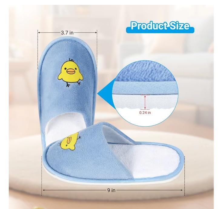 NUHUi 6 Pairs Disposable Spa Slippers for Kids - Smiley Yellow Chicken Face Design, Size 2.5-3 (4-8 Years), Cotton - görsel 10