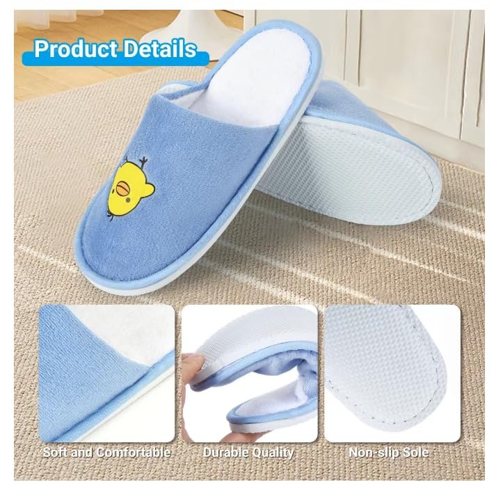 NUHUi 6 Pairs Disposable Spa Slippers for Kids - Smiley Yellow Chicken Face Design, Size 2.5-3 (4-8 Years), Cotton - görsel 8