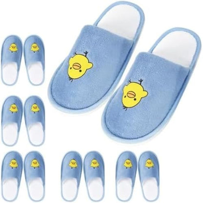 NUHUi 6 Pairs Disposable Spa Slippers for Kids - Smiley Yellow Chicken Face Design, Size 2.5-3 (4-8 Years), Cotton