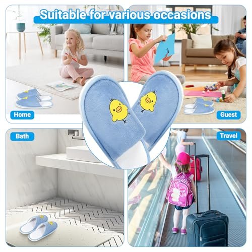 NUHUi 6 Pairs Disposable Spa Slippers for Kids - Smiley Yellow Chicken Face Design, Size 2.5-3 (4-8 Years), Cotton - görsel 7