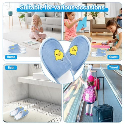 NUHUi 6 Pairs Disposable Spa Slippers for Kids - Smiley Yellow Chicken Face Design, Size 2.5-3 (4-8 Years), Cotton