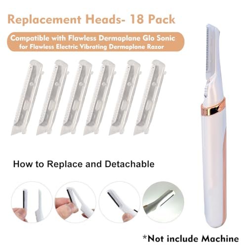 18 Pack Replacement Heads for Finishing Touch Flawless Dermaplane Glo – Sonic Facial Exfoliation Blades with Safety Micro-Guards Avelisse