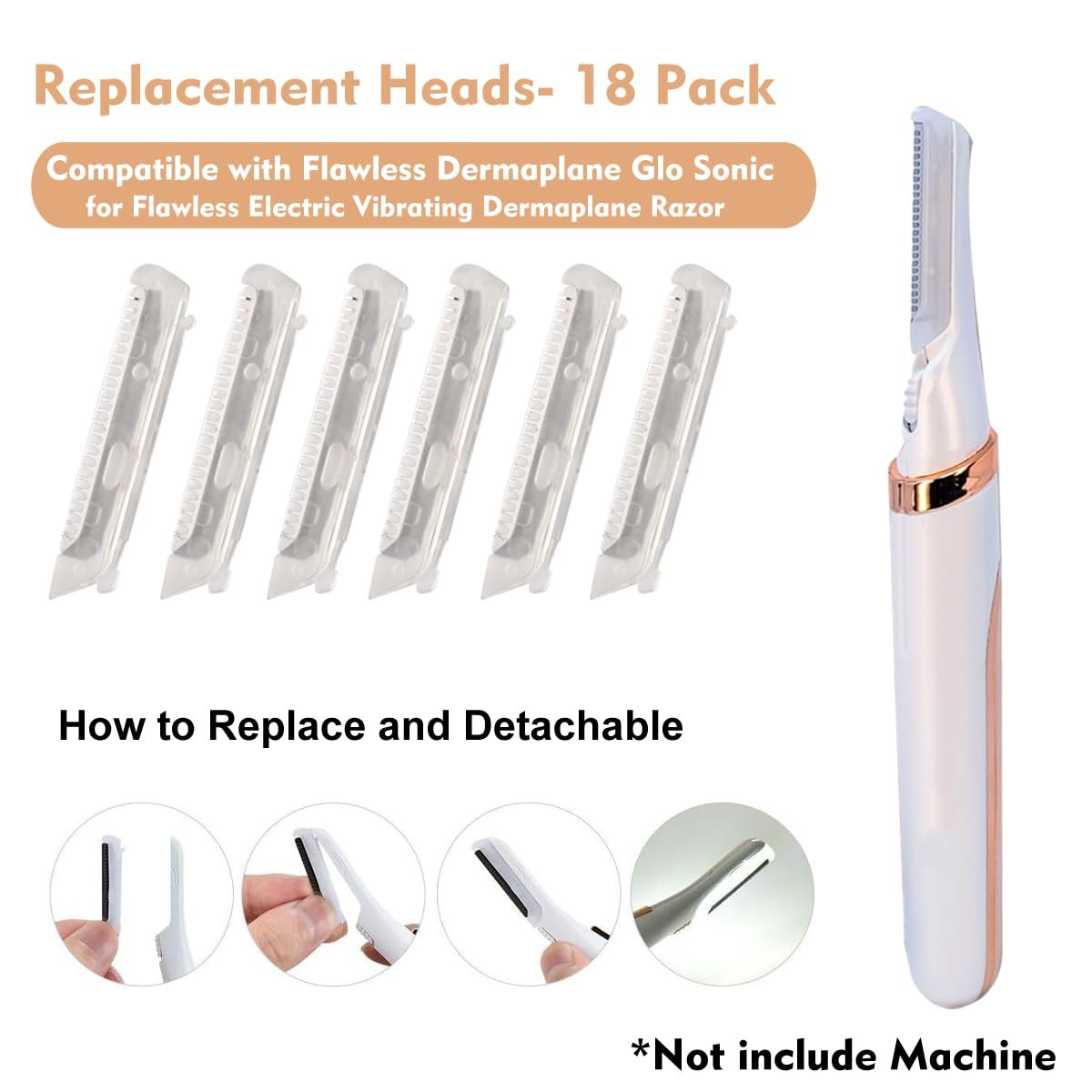 18 Pack Replacement Heads for Finishing Touch Flawless Dermaplane Glo – Sonic Facial Exfoliation Blades with Safety Micro-Guards Avelisse